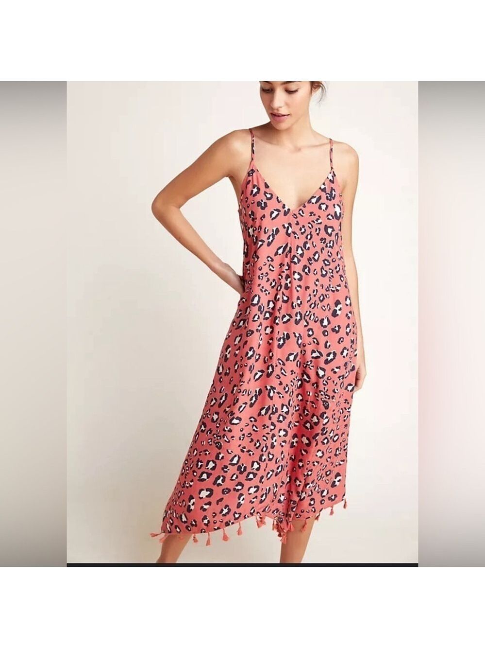 Anthropologie Lara as style tassel detail leopard print sundress size small